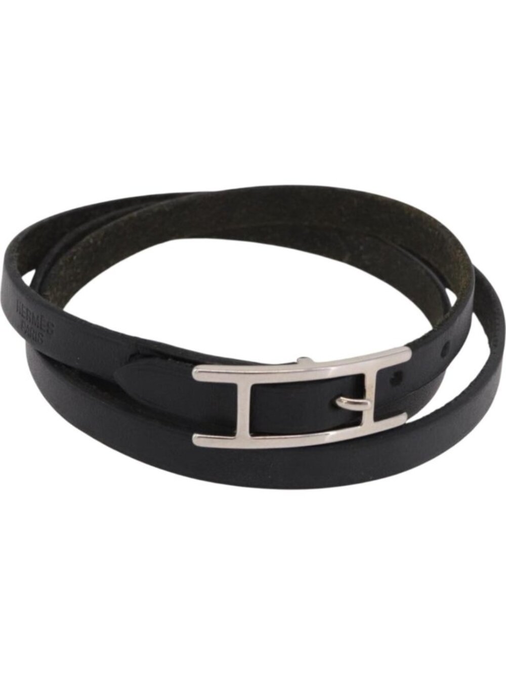 HERMES Appi 3 Bracelet Leather Black